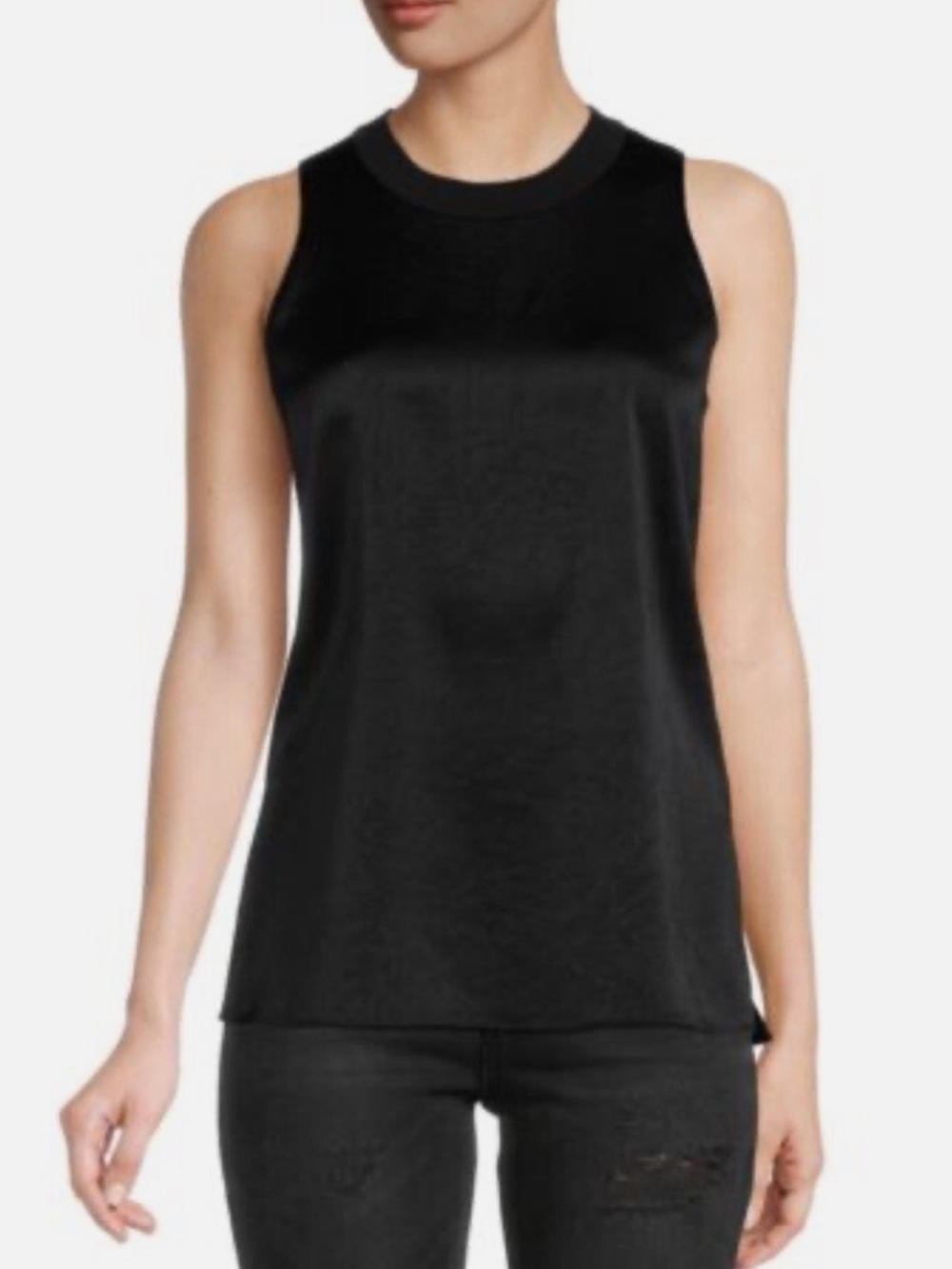 Vince Crew Neck Black Triacetate Contrast Sleeveless Tank L